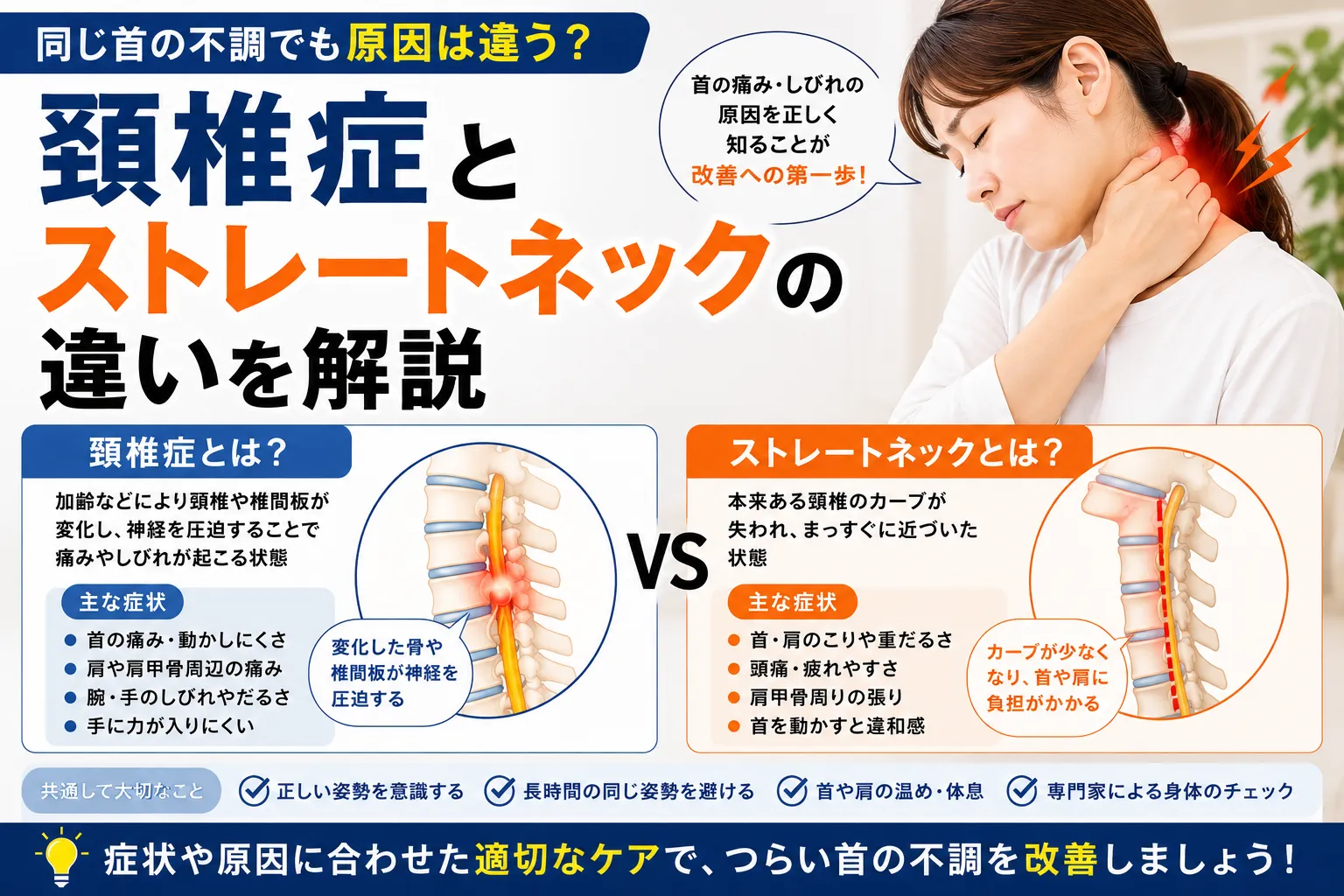 頚椎症とストレートネックの違いを解説