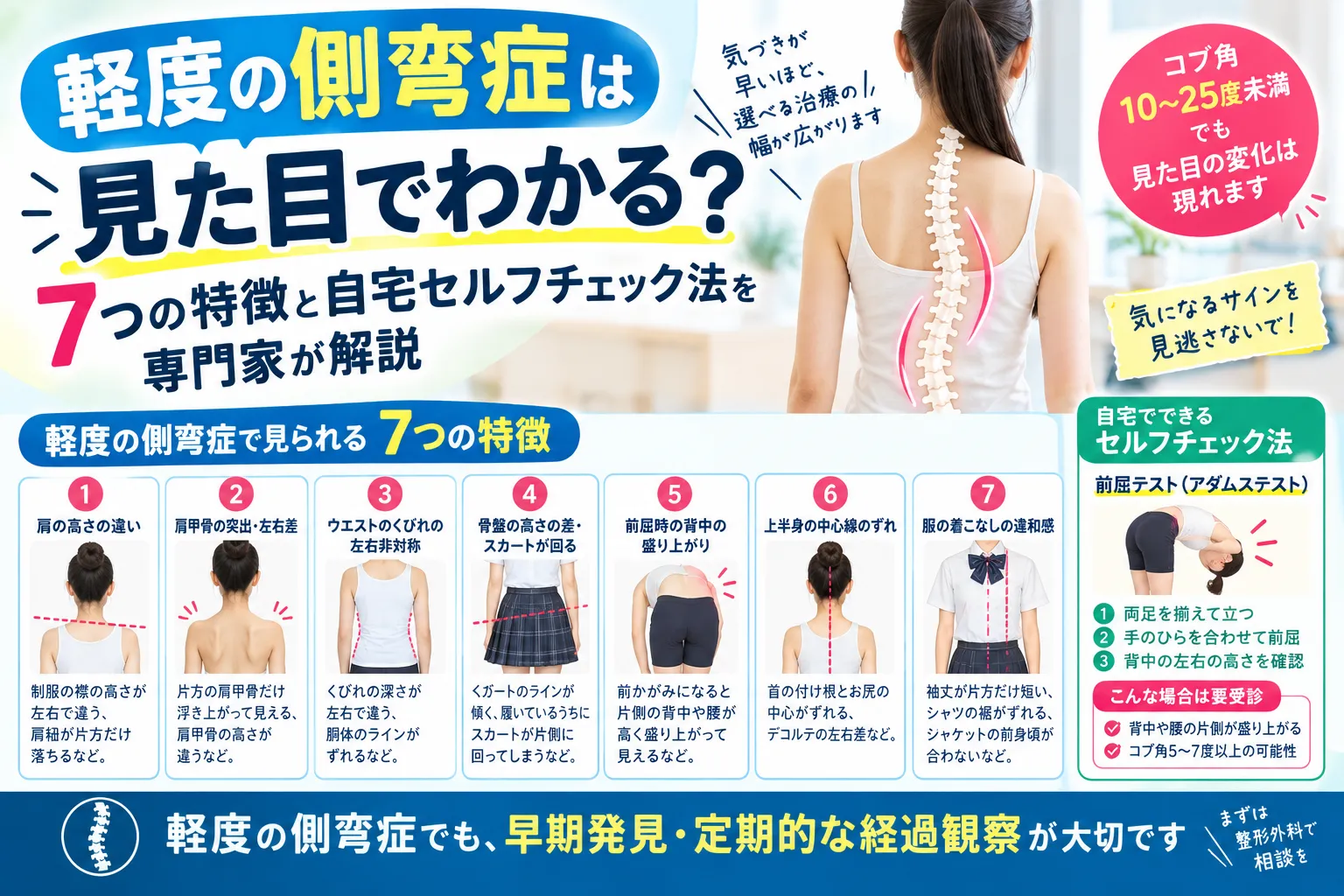 軽度の側弯症は見た目でわかる?7つの特徴と自宅セルフチェック法を専門家が解説