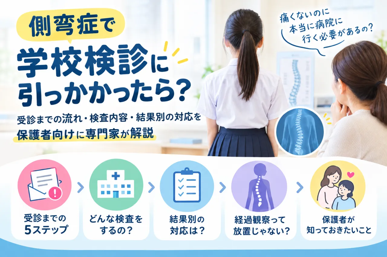 側弯症で学校検診に引っかかったら？受診までの流れ・検査内容・結果別の対応を保護者向けに専門家が解説
