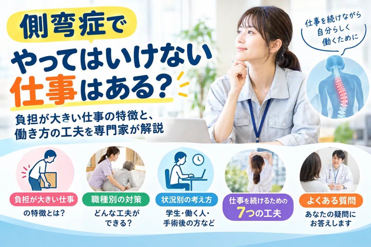 側弯症でやってはいけない仕事はある?負担が大きい仕事の特徴と、働き方の工夫を専門家が解説