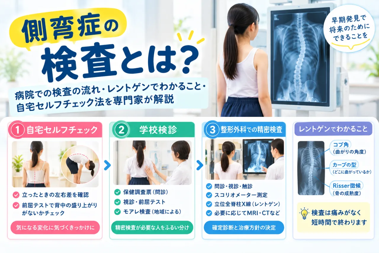 側弯症の検査とは？病院での検査の流れ・レントゲンでわかること・自宅セルフチェック法を専門家が解説